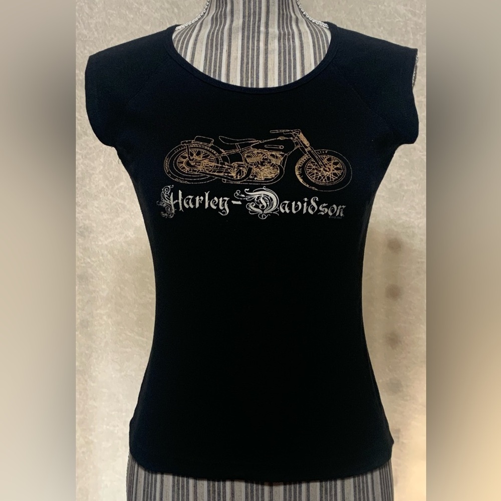 Harley Davidson Vintage Cap Sleeve Black Babydoll Tee size M